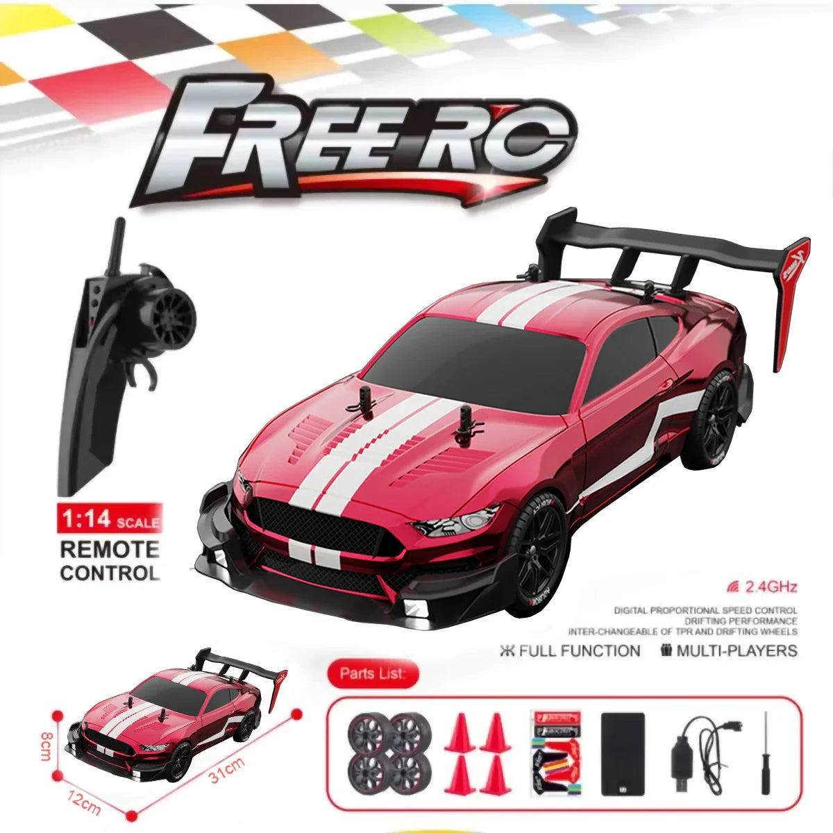High-Speed RTR Mustang 1:14 4WD Drift RC Car-1